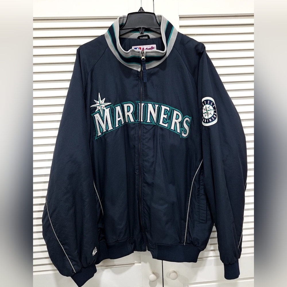 Majestic Navy Blue Mariners Bomber Jacket